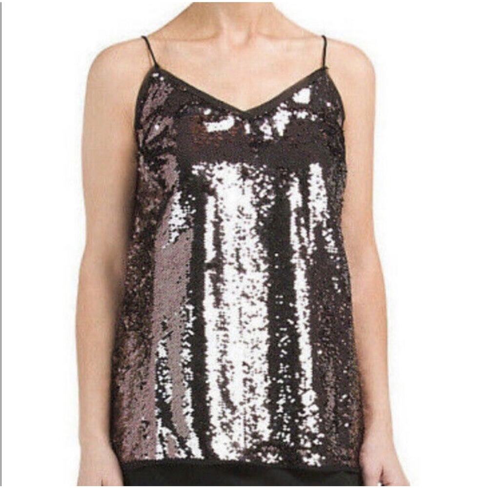 NWT WDNY Cami Sequin Party Top Women’s Size Large V Neck Metallic Plum New Years